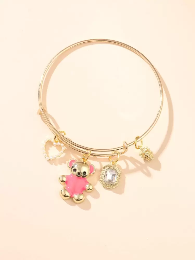 Heart & Bear Charm Bangle - Multicolor - View 2