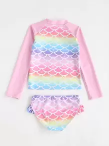 SHEIN Young Girl 2pcs Vacation Fish Scale Print Long Sleeve Summer Set - Multicolor - View 2