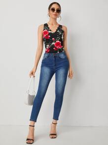 SHEIN Clasi 印花無袖短上衣 - 黑色 - 查看 5