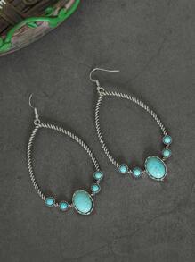 Oval Decor Water Drop Earrings - Antique Silver - View 2