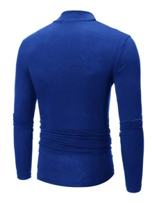 Manfinity Men Mock Neck Patch Detail Tee - Royal Blue - View 2