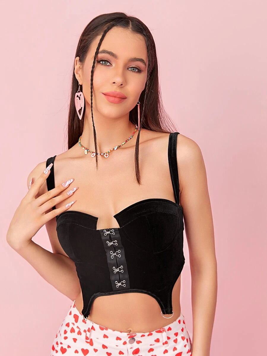 SHEIN Unity unicolor ojo & Gancho de terciopelo Top de tirantes - Negro - Ver 1