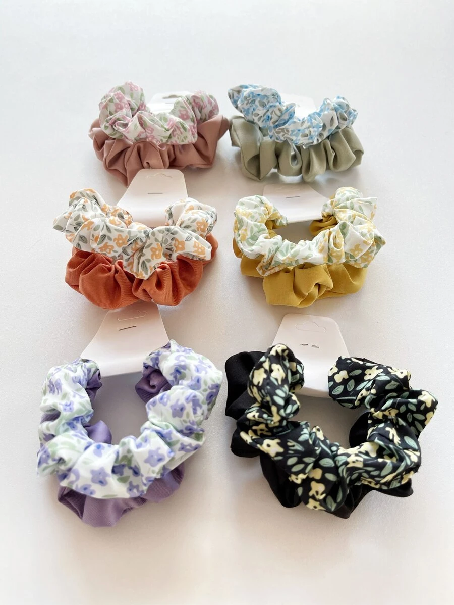 12pcs Ditsy Floral Pattern Scrunchie Boho Casual Scrunchies Hair Ties Scrunchy Hair Ties Ponytail Head Accessories - Multicolor - View 1