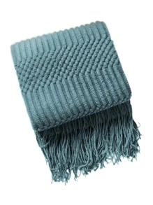 Tassel Decor Knitted Blanket - Dark Green - View 2