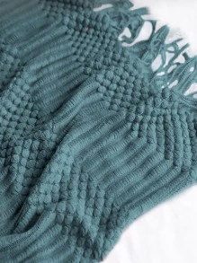 Tassel Decor Knitted Blanket - Dark Green - View 7