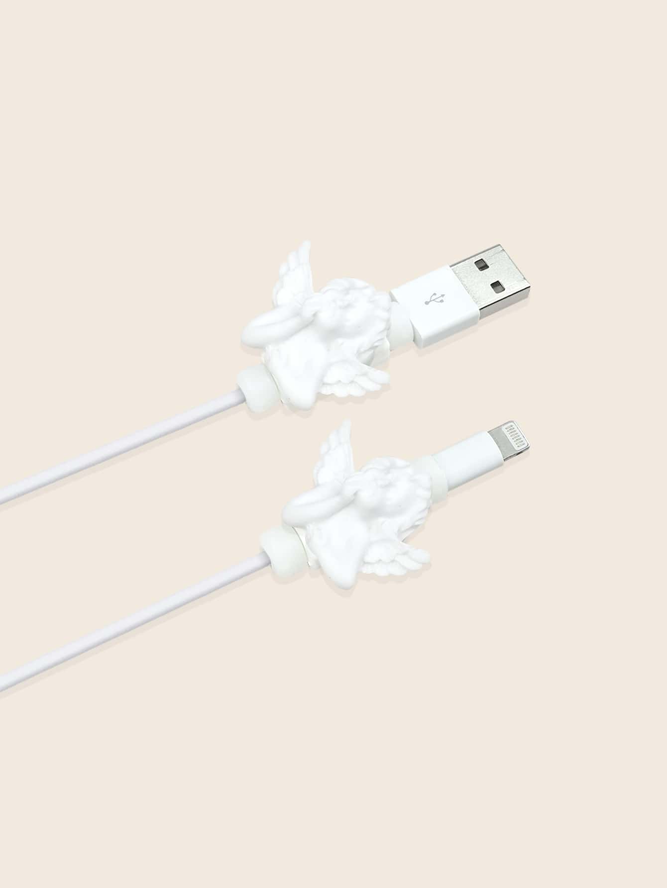 2 piezas Protector de cable de dato en forma de ángel - Blanco - Ver 1