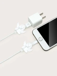 2 piezas Protector de cable de dato en forma de ángel - Blanco - Ver 2