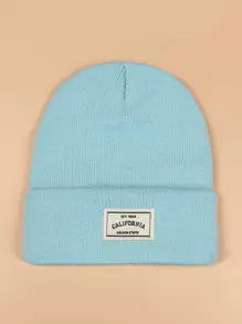Letter Label Decor Beanie - Baby Blue - View 1