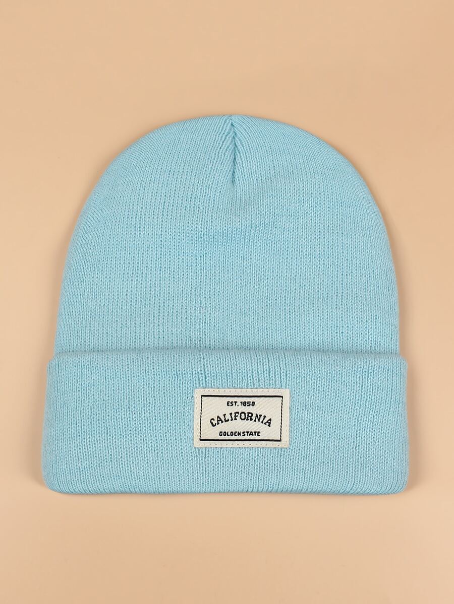 Letter Label Decor Beanie - Baby Blue - View 1