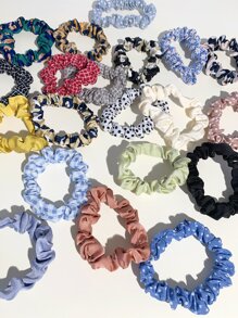 20 piezas/paquete Scrunchies de tela de unicolor y floral, suaves para el cabello, en colores azul claro, café, dulces, tie-dye, estampado de flores, accesorios de playa, accesorios esenciales para el cabello para mujeres para coleta y peinados - Multicolor - Ver 4
