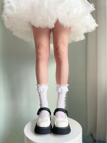 Bow Decor Lace Trim Socks - White - View 3