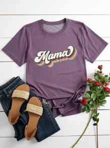 大碼字母圖案T恤 - 淡紫色 - 查看 1