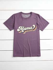 大碼字母圖案T恤 - 淡紫色 - 查看 6