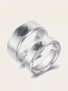 2 cái/bộ nhẫn in hình vương miện cặp đôi - Bạc - Xem 1