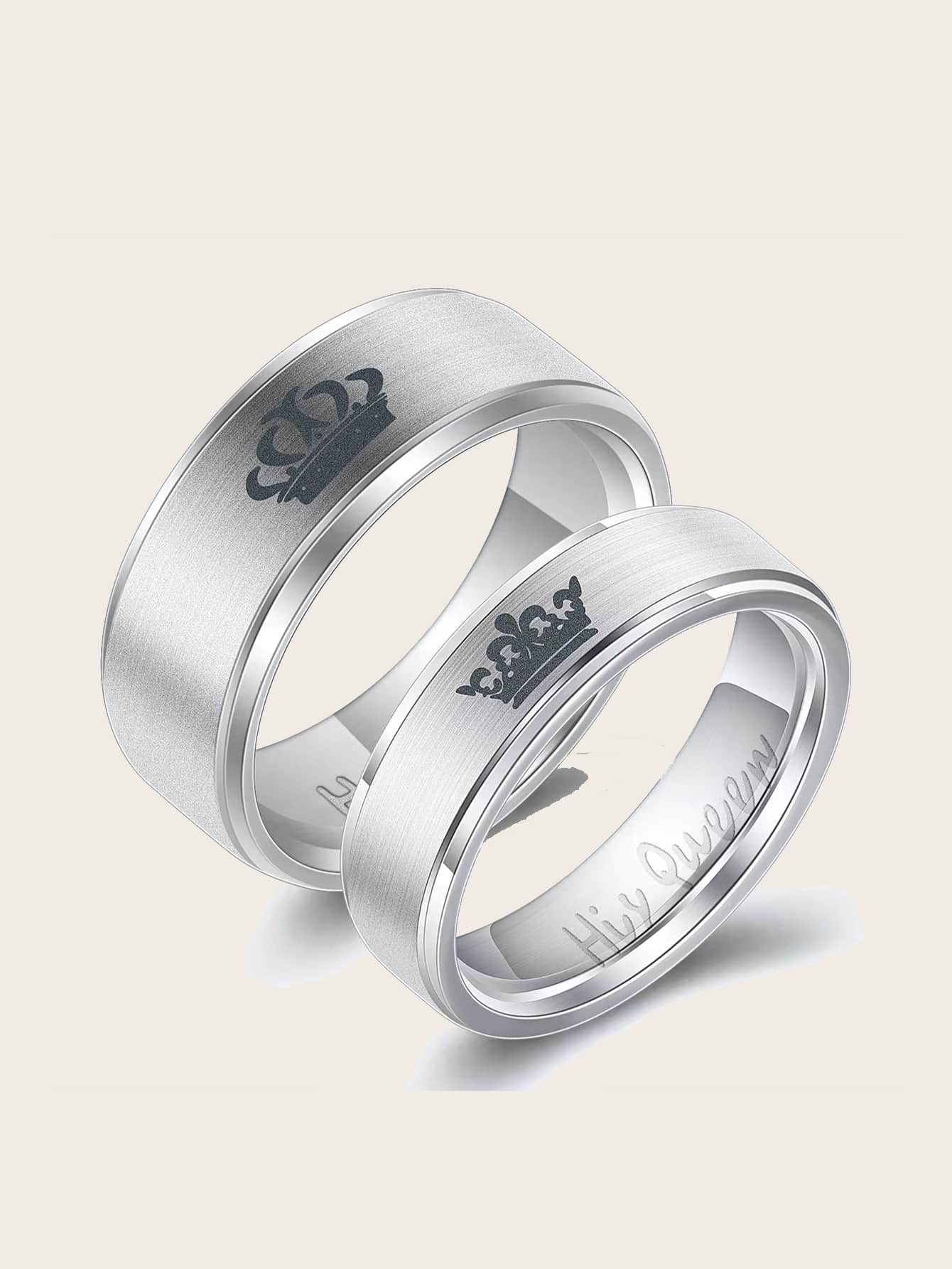 2 cái/bộ nhẫn in hình vương miện cặp đôi - Bạc - Xem 1