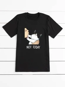 SHEIN LUNE Plus Cat & Figure Graphic Tee - Black - View 6