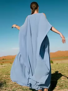 Al Najma Kaftan & Jalabiya Thắt lưng Pha lê kim cương màu trơn Hấp dẫn - Màu xanh bụi bặm - Xem 2