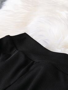 Áo thun Plus size Gân đan màu trơn Giải trí - màu đen - Xem 3