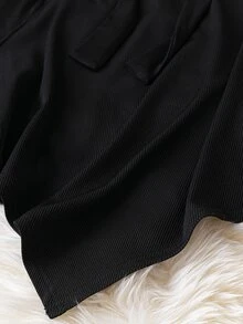 Áo thun Plus size Gân đan màu trơn Giải trí - màu đen - Xem 4