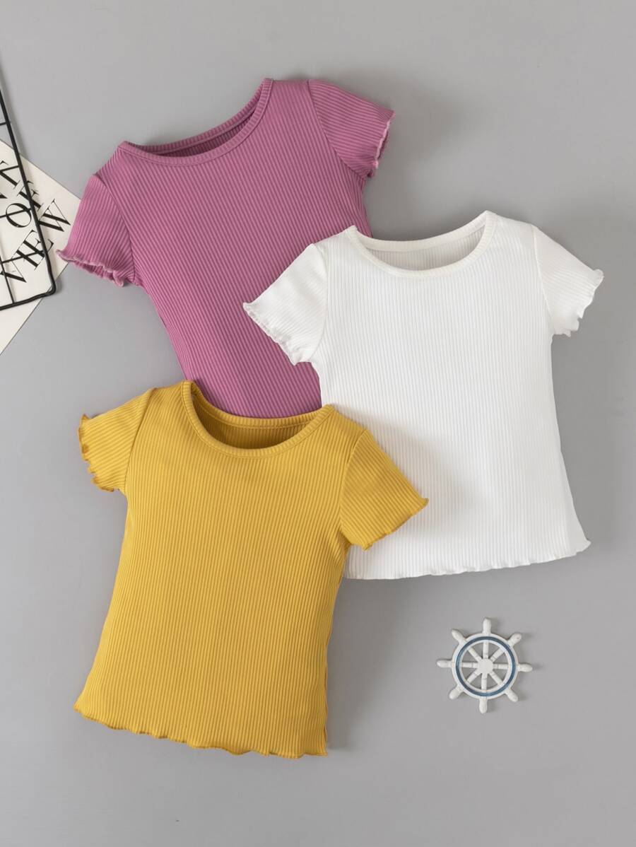 SHEIN Tops con gái lớn Xù nhỏ Gân đan màu trơn Giải trí - Nhiều màu - Xem 1