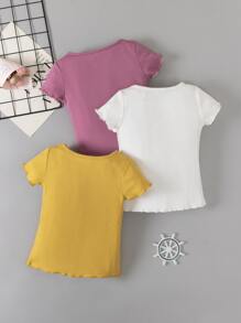 SHEIN Tops con gái lớn Xù nhỏ Gân đan màu trơn Giải trí - Nhiều màu - Xem 2