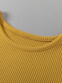 SHEIN Tops con gái lớn Xù nhỏ Gân đan màu trơn Giải trí - Nhiều màu - Xem 3