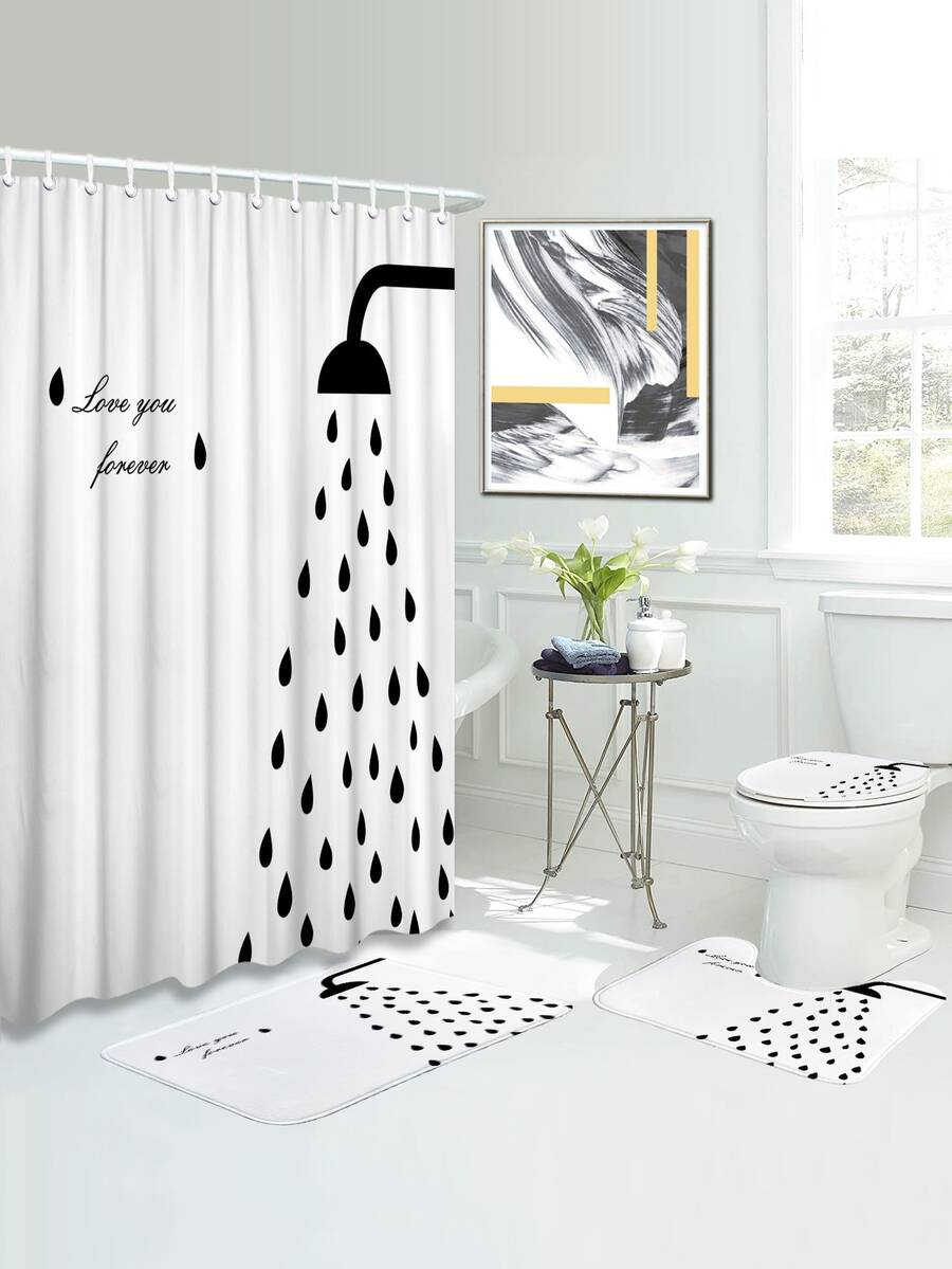 1pc Waterdrop Pattern Bath Rug Or 1pc Shower Curtain Home Bathroom Decor Floor Carpet Outdoor Rug Door Mat Fall Decor Bathroom Accessories Back To School Entryway Decor - Multicolor - View 1