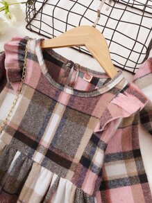 小女童格紋荷葉邊羊毛混紡洋裝和帽不附帶包