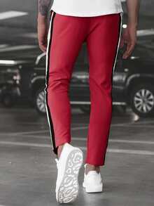 Manfinity Quần Nam Dây kéo Túi Ruy băng Sọc bên Sọc Giải trí - Màu Đỏ Sâu - Xem 2