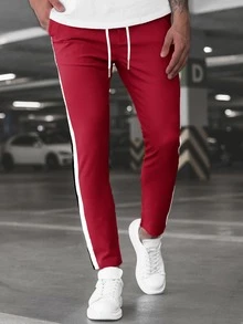 Manfinity Quần Nam Dây kéo Túi Ruy băng Sọc bên Sọc Giải trí - Màu Đỏ Sâu - Xem 3