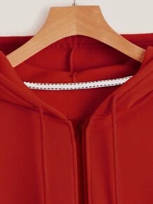 SHEIN EZwear 字母與蝴蝶印花加絨內裏拉鏈連帽衫 - 紅色 - 查看 4