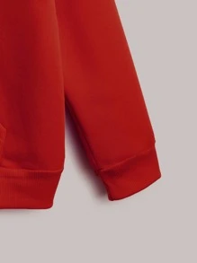 SHEIN EZwear 字母與蝴蝶印花加絨內裏拉鏈連帽衫 - 紅色 - 查看 3