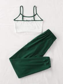 SHEIN Unity Slogan Graphic Contrast Binding Cami Top & Joggers - Multicolor - View 2