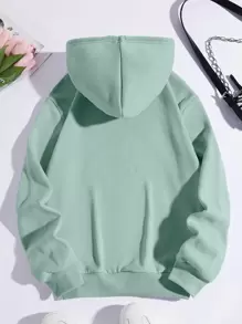 SHEIN EZwear 袋鼠口袋素色加絨內裏連帽衫