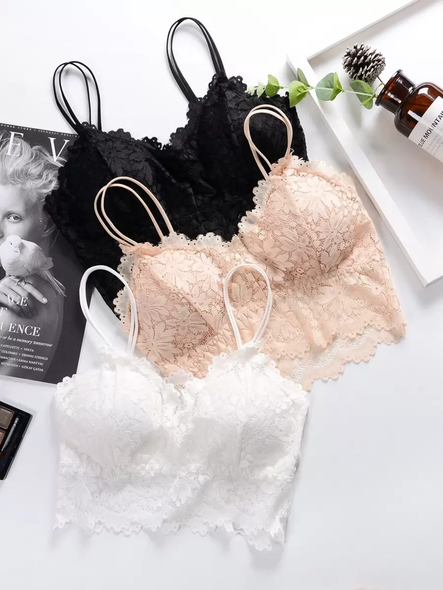 Girls 3pcs Scallop Trim Lace Bralet - Multicolor - View 1