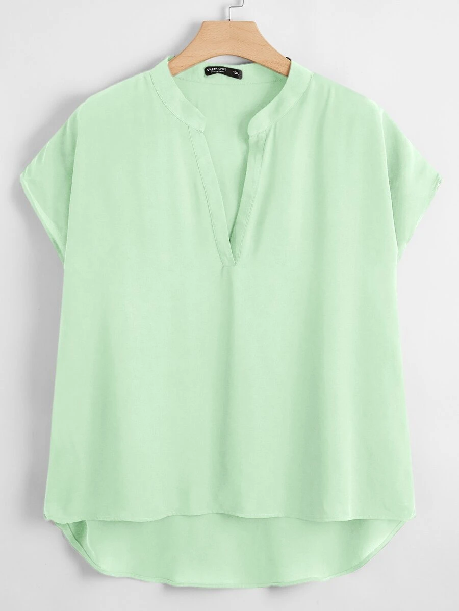 SHEIN LUNE 大碼西裝衣領前短後長下擺上衣 - 薄荷綠 - 查看 1