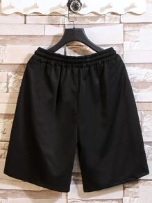 Aesthetic Post 男款寬鬆短褲,印有字母圖形,腰間有束繩 - 黑色 - 查看 2