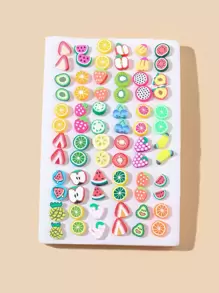 1 set Pendientes de tachuela al azar con diseño de fruta - Multicolor - Ver 1