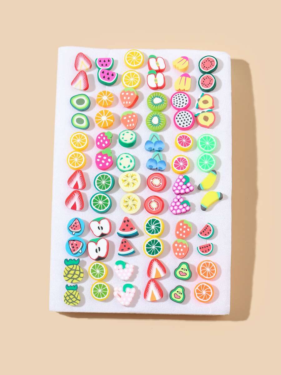 1 set Pendientes de tachuela al azar con diseño de fruta - Multicolor - Ver 1