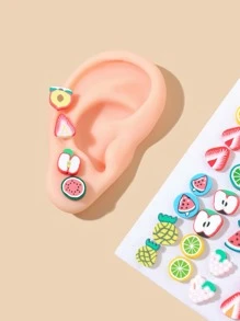 1 set Pendientes de tachuela al azar con diseño de fruta - Multicolor - Ver 2