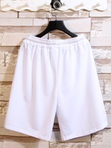 Manfinity Campus Court Aesthetic Post--Men Letter Graphic Drawstring Waist Shorts - White - View 2