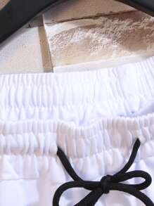 Manfinity Campus Court Aesthetic Post--Men Letter Graphic Drawstring Waist Shorts - White - View 4