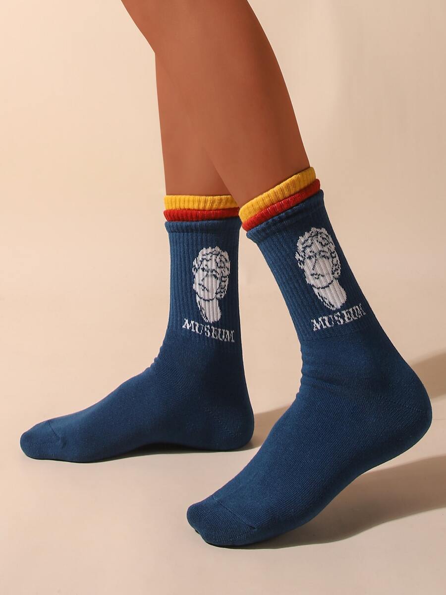 男士人像圖案中筒襪 - 彩色 - 查看 1