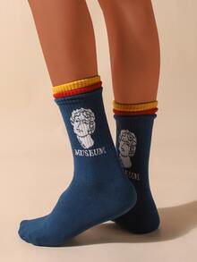 男士人像圖案中筒襪 - 彩色 - 查看 2