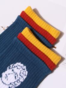 男士人像圖案中筒襪 - 彩色 - 查看 3