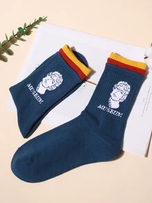 男士人像圖案中筒襪 - 彩色 - 查看 4