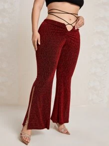 SHEIN Plus Lace Up Split Hem Pants
