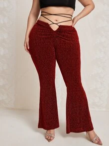 SHEIN Plus Lace Up Split Hem Pants