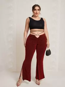SHEIN Plus Lace Up Split Hem Pants