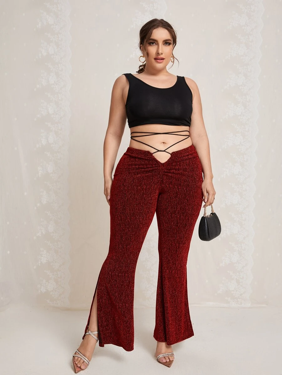 SHEIN Plus Lace Up Split Hem Pants